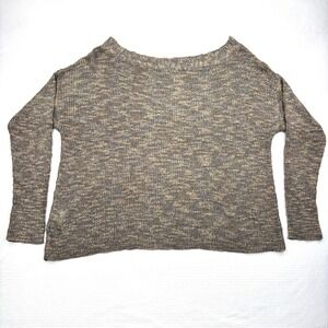 Figwood Sweater Womens ML Grey Tan‎ Open Knit Boat Neck Rayon Pullover Top Loose